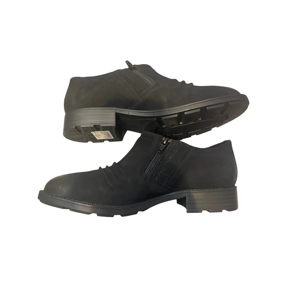 Clarks Adlynn Ezra Black‎ Nubuck Leather Ruched Zip Ankle Boots Womens 9W NEW